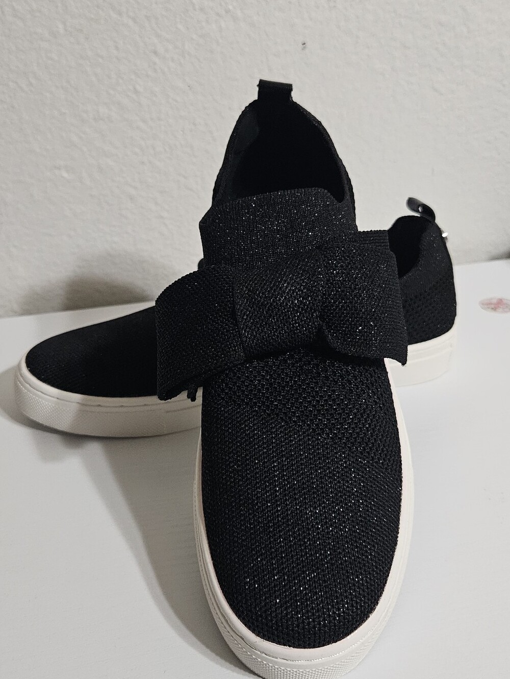 Bandolino Black Knit Slip-On Sneakers with Bow